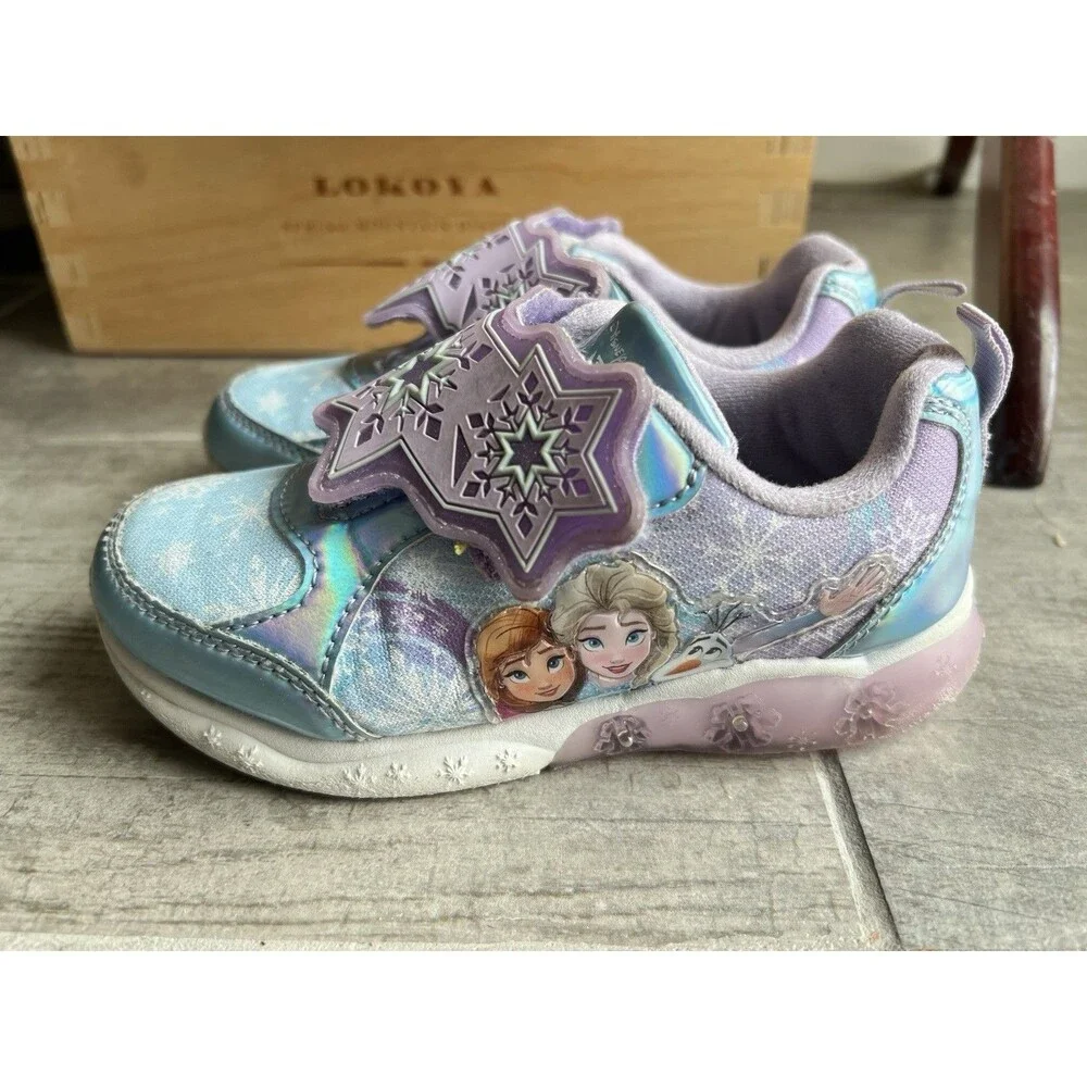 Disney Girls' Frozen Sneakers Easy On Light Up Shoes Toddler Purple Elsa Anna 11